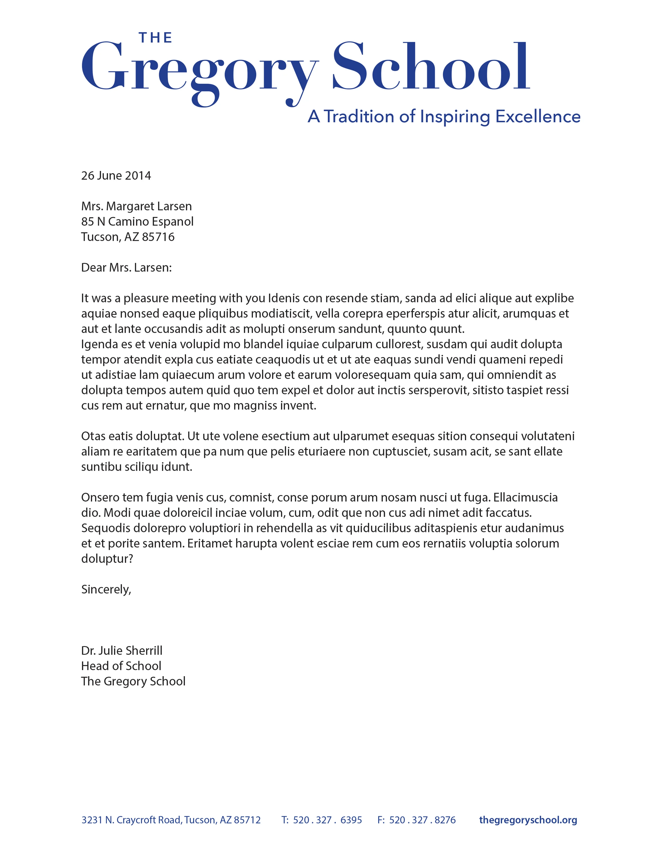 Client: The Gregory School Program: Commission Deliverables: Logo, Business Cards, Letterhead