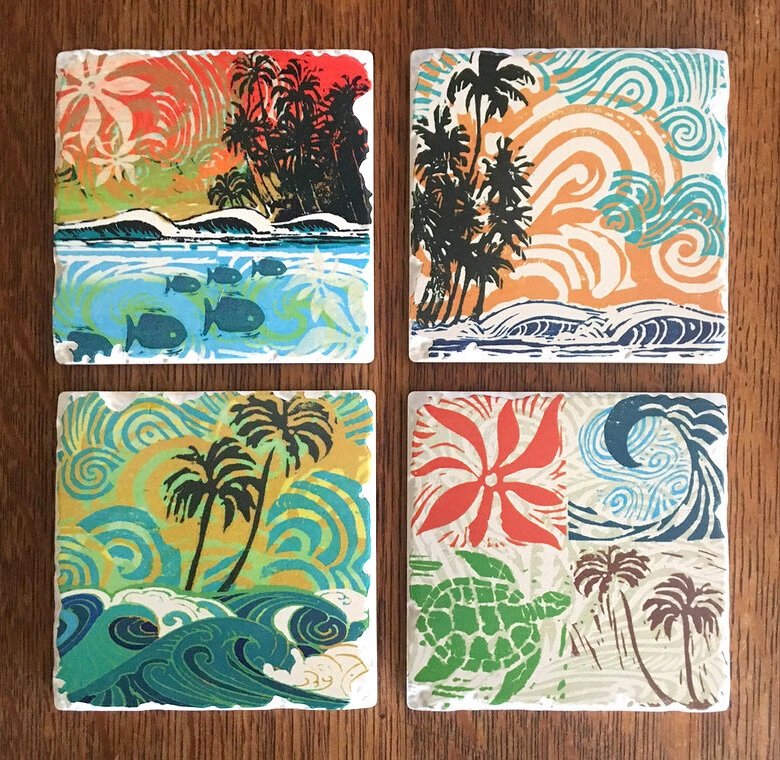 Hawaiian Print Coaster Sets 