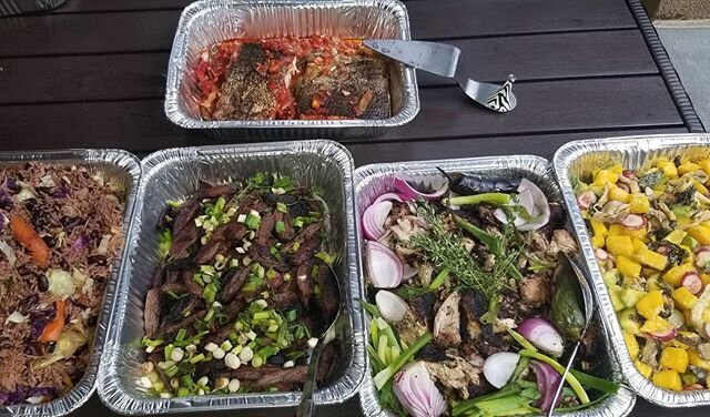 The One Love Stir Fry
Smoked Citrus Flank Steak
Jammin Jerk Chicken
Mango Avocado Ceviche
Passata Jalapeno Seared Salmon

Not pictured:
Umami Mac and Smile
Rasta'd Corn and Shrimp Salad

And a whole lot of Love.  Let us cater your next event.