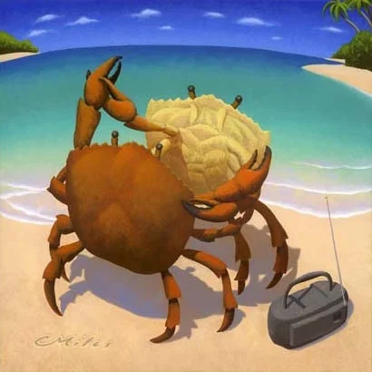 Salsa Crabs, Acrylic on Panel, 10 x 10 inches