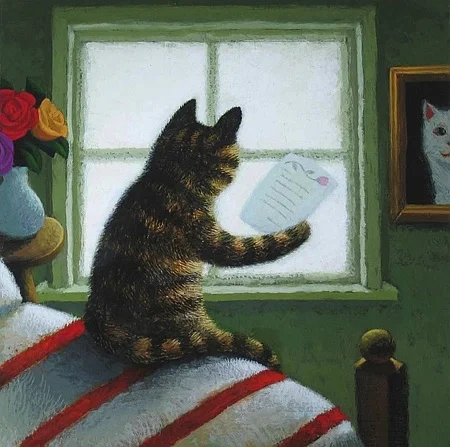 The Letter, Acrylic on Panel, 7 x 7 inches