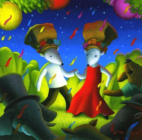 Revelers, Acrylic on Panel, 10 x 10 inches