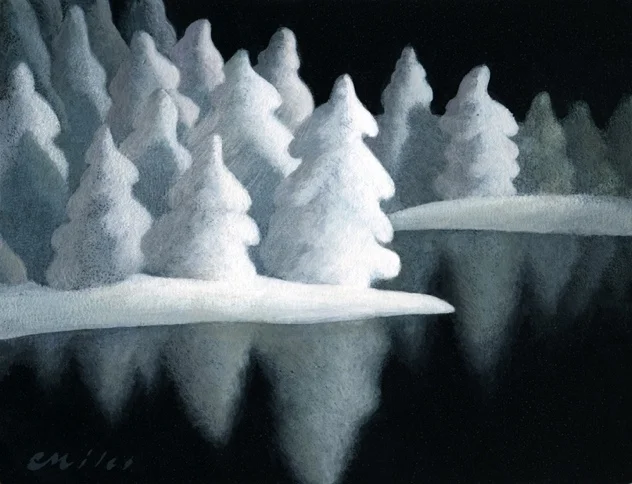 Winter Lake, Acrylic on Panel, 6 x 8 inches