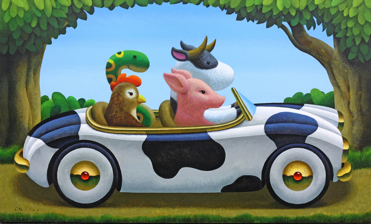 Family Drive, Acrylic on Panel, 30 x 68 inches