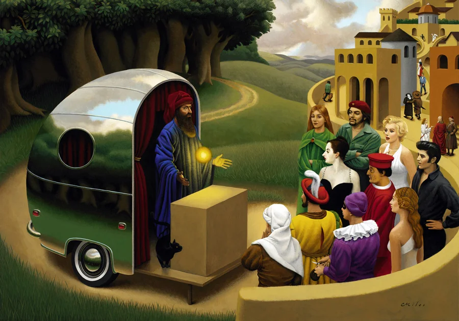 The Traveling Magician, Acrylic on Panel, 46 x 51.5 inches