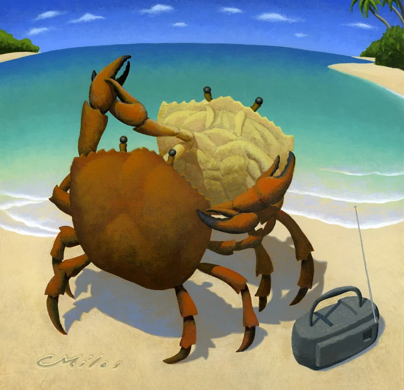 Salsa Crabs, Acrylic on Panel, 10 x 10 inches