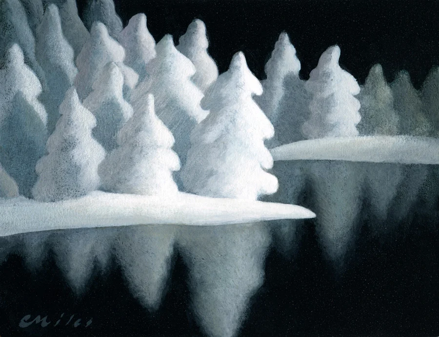 Winter Lake, Acrylic on Panel, 6 x 8 inches