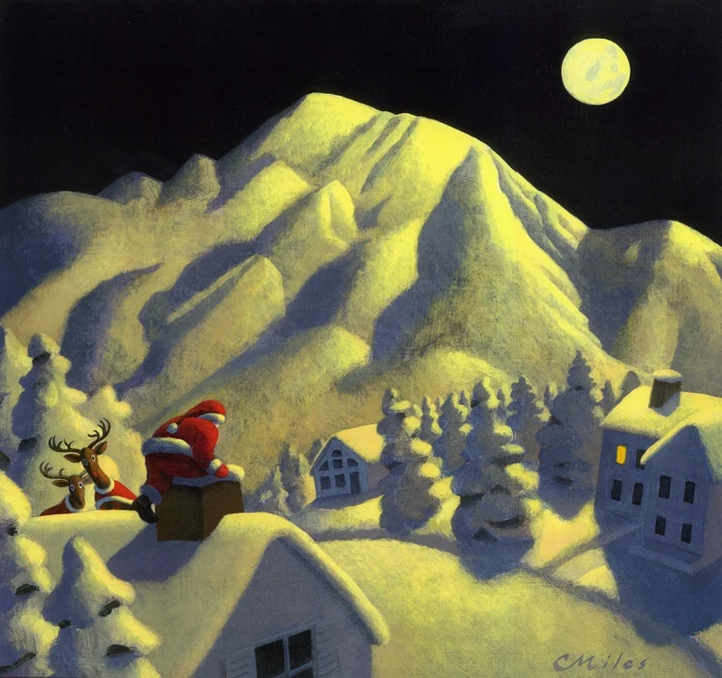Christmas Under Olympus, Acrylic on Panel, 13 x 13 inches