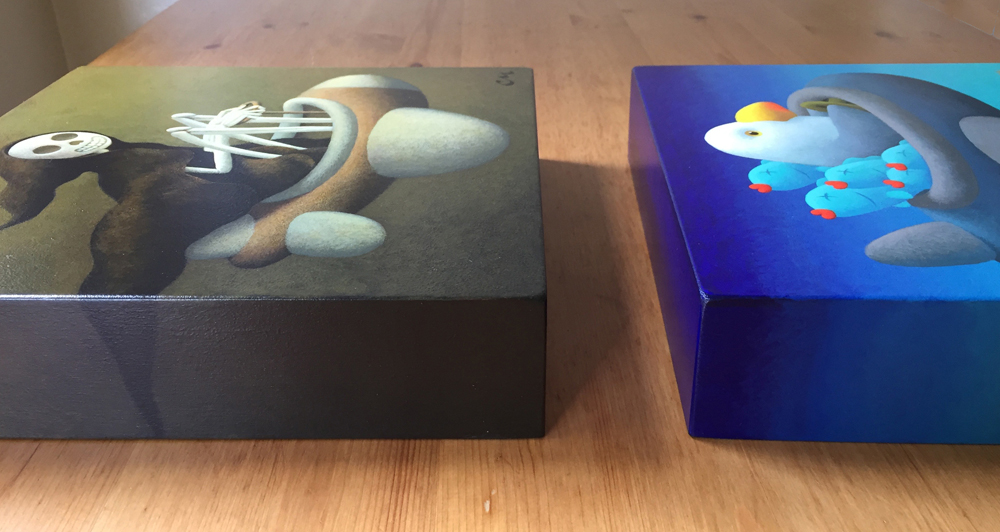Sometimes I am continuing the image from the painting around the side, and sometimes not, depending on how I think it looks as a whole.
