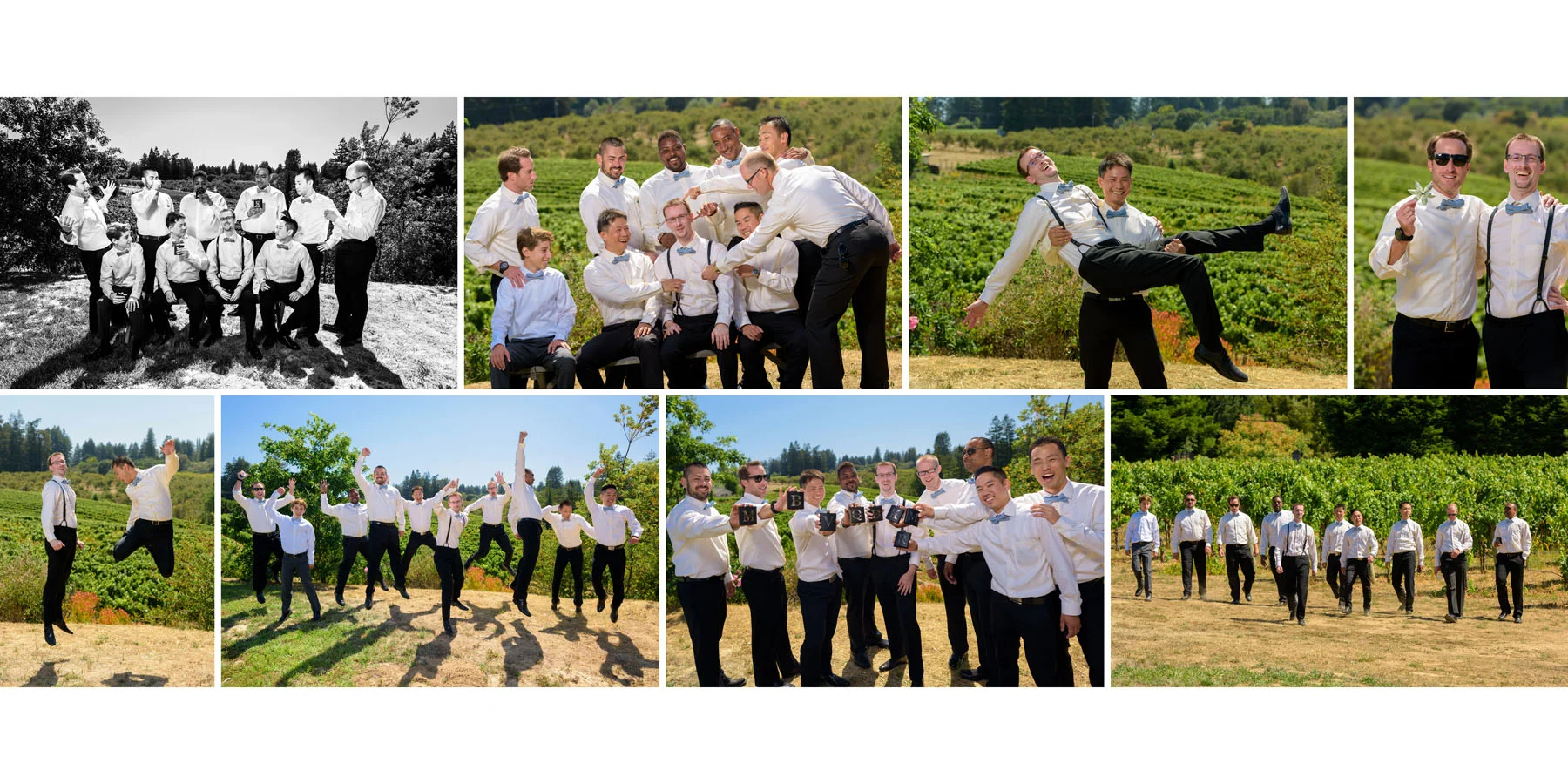 Groomsmen fun formal shots - Private Estate wedding in Sebastopol, CA - by Bay Area wedding photographer Chris Schmauch
