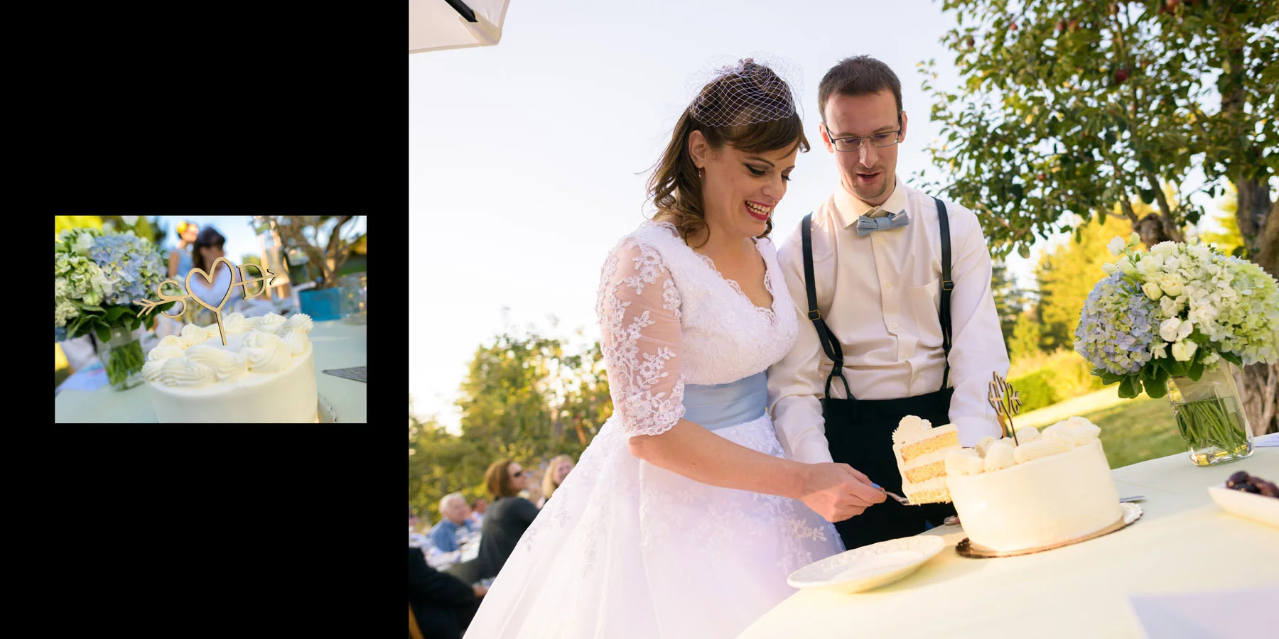 Cutting the cake - Private Estate wedding in Sebastopol, CA - by Bay Area wedding photographer Chris Schmauch