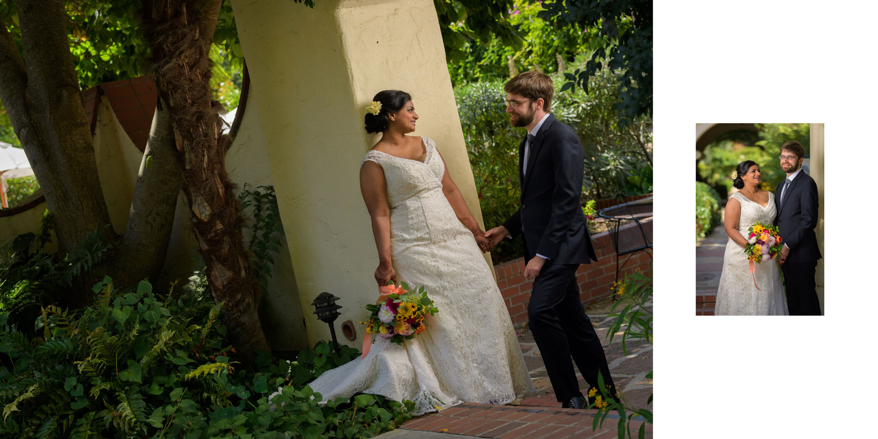 bride and groom formals – Allied Arts Guild – Menlo Park wedding photos – by Bay Area wedding photographer Chris Schmauch