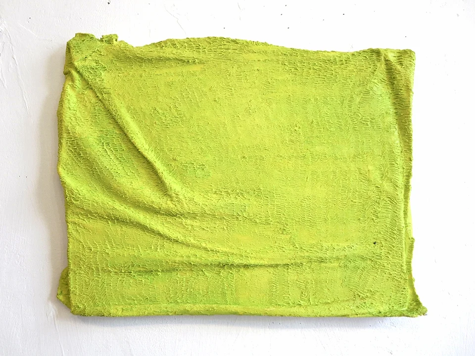 Tennis ball colored T-shirt on a hard object, Oil on Canvas on Wood, 16 X 12 in, 2013