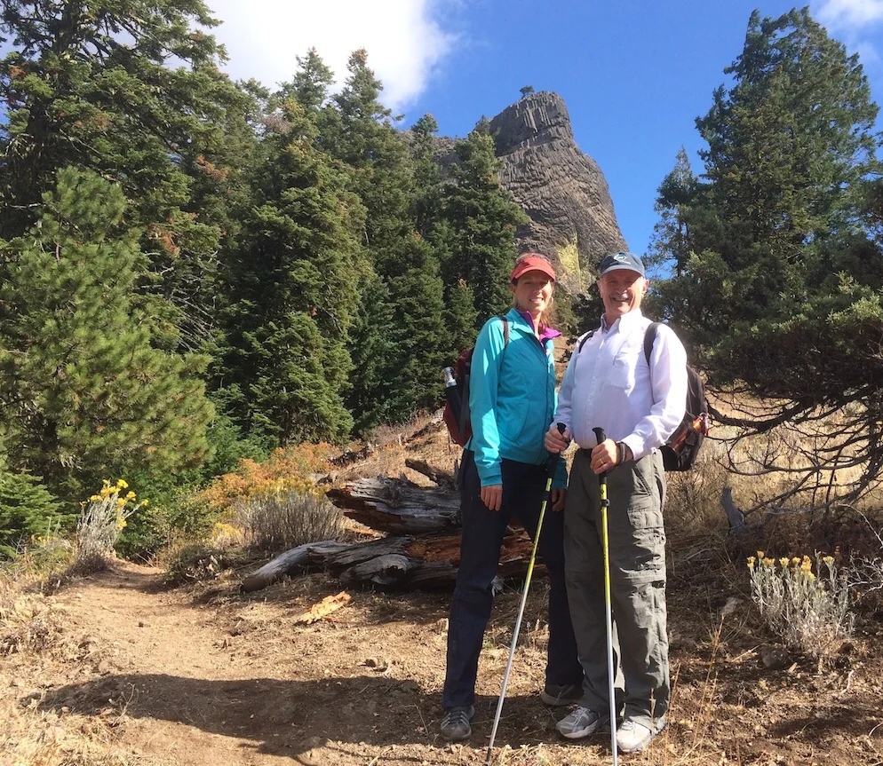 Mackenzie Banta, Sr. Development Assiociate with Conservation Lands Foundation and Terry Dickey, Chair of Friends of Cascade Siskiyou National Monument, hike a re-designed trail to Pilot Rock on National Public Lands Day 2014. W Chin photo.