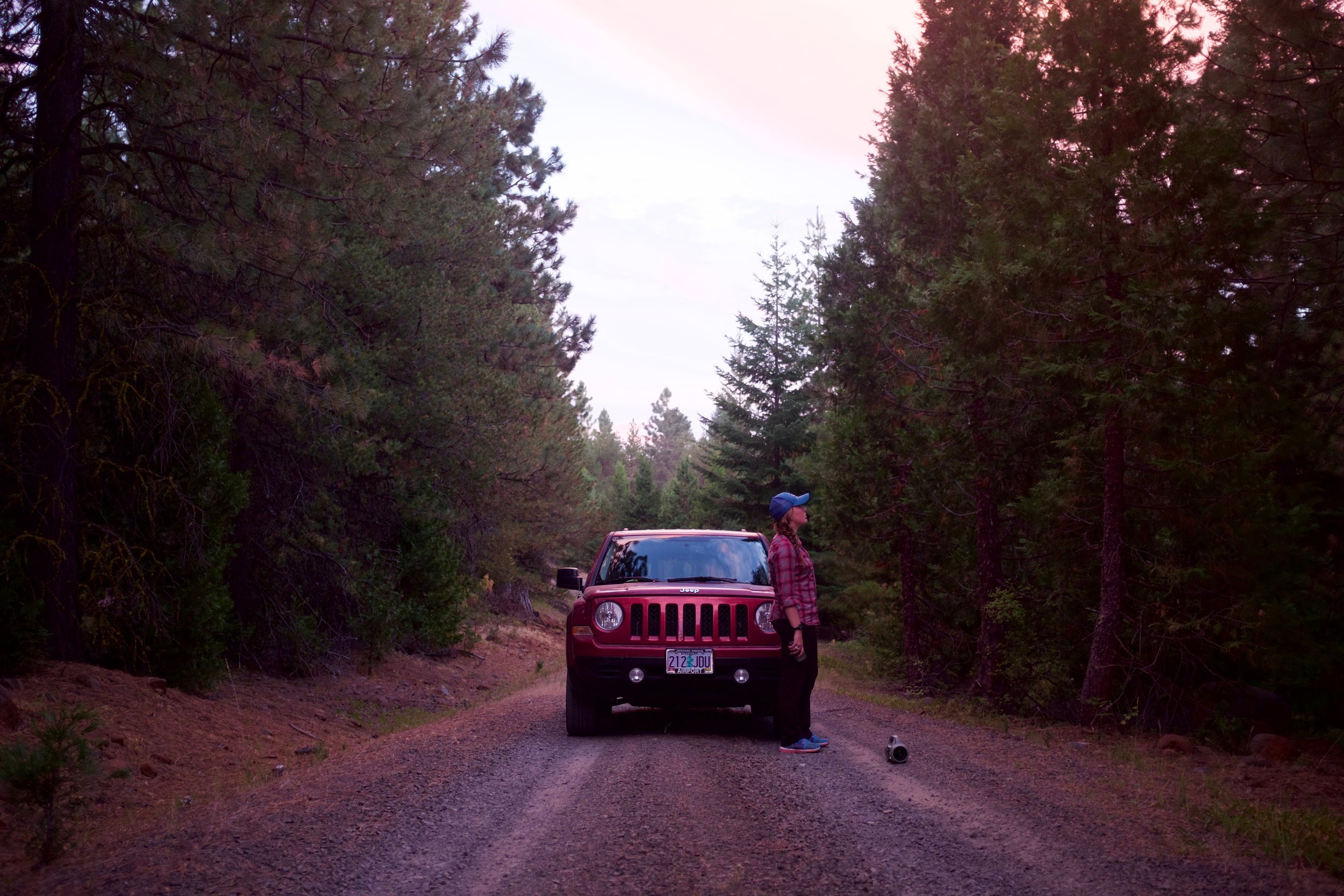  Playing barred owl vocalizations from a call box (on ground) just after sunset near Greensprings Mountain.&nbsp; Photo by Andrew Moore. 