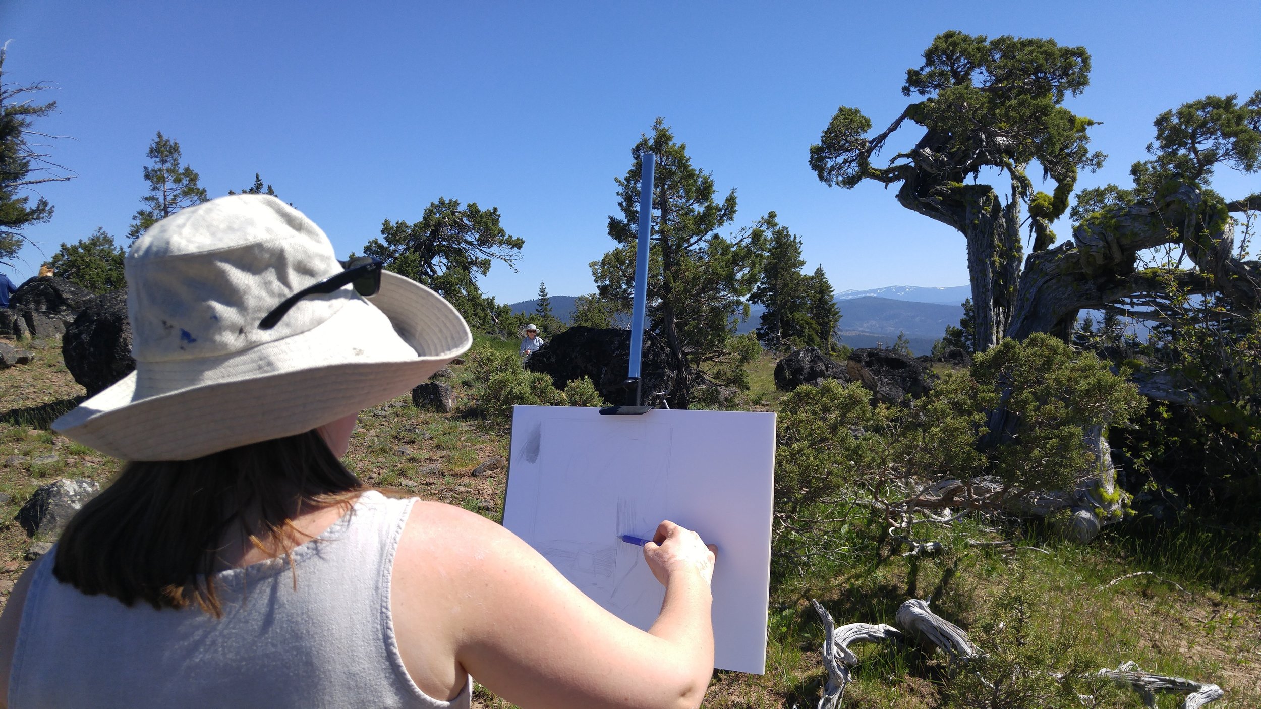 Sarah Burns demonstrates sketch at her easel.