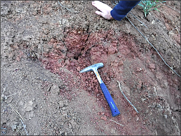 Deep red paleosol (ancient soil) 