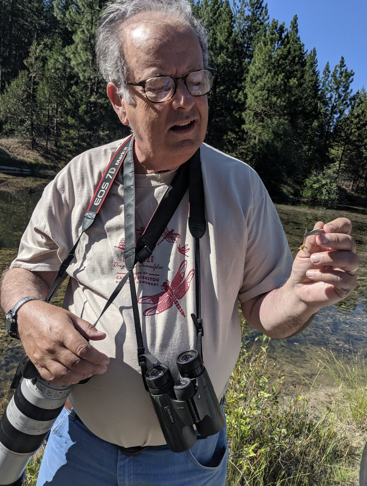 Norm Barrett, BioBlitz organizer, identifies a dragonfly in hand. Photo by Shannon Browne.