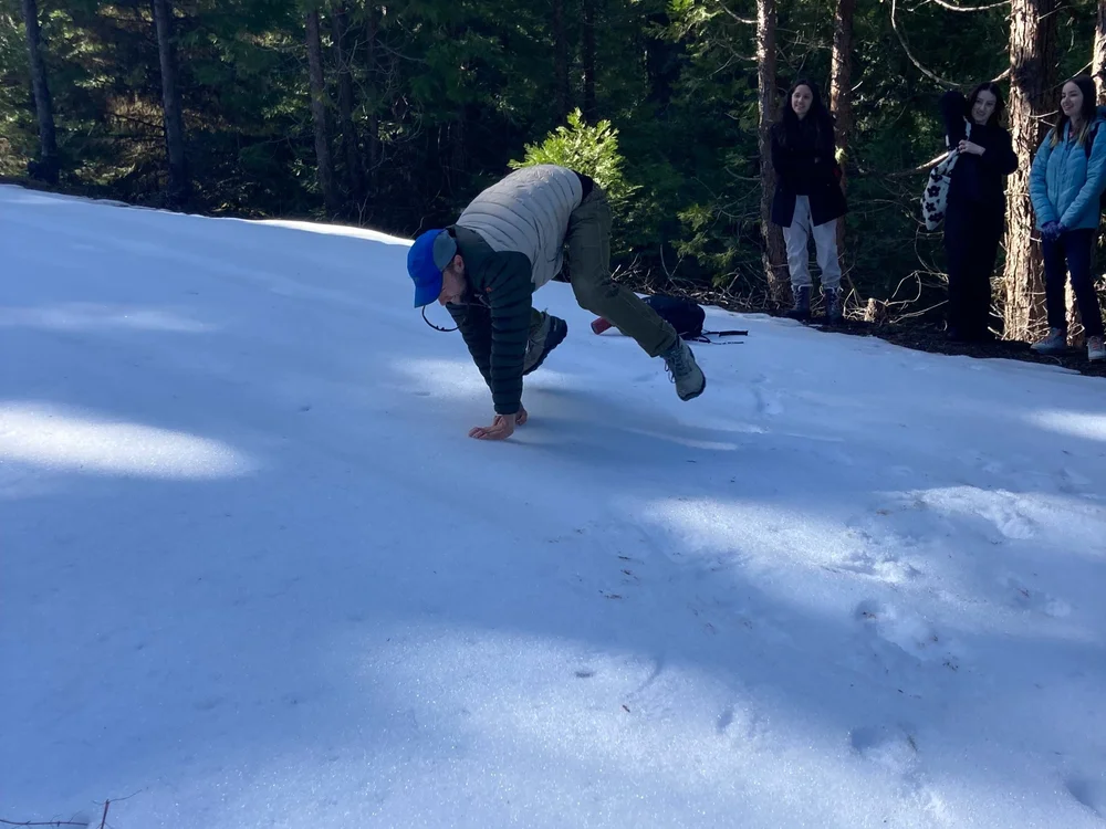  Nolan demonstrating the bound of a snowshoe hare 