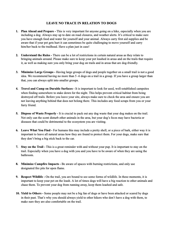  Based on Leave No Trace principals found at https://lnt.org 