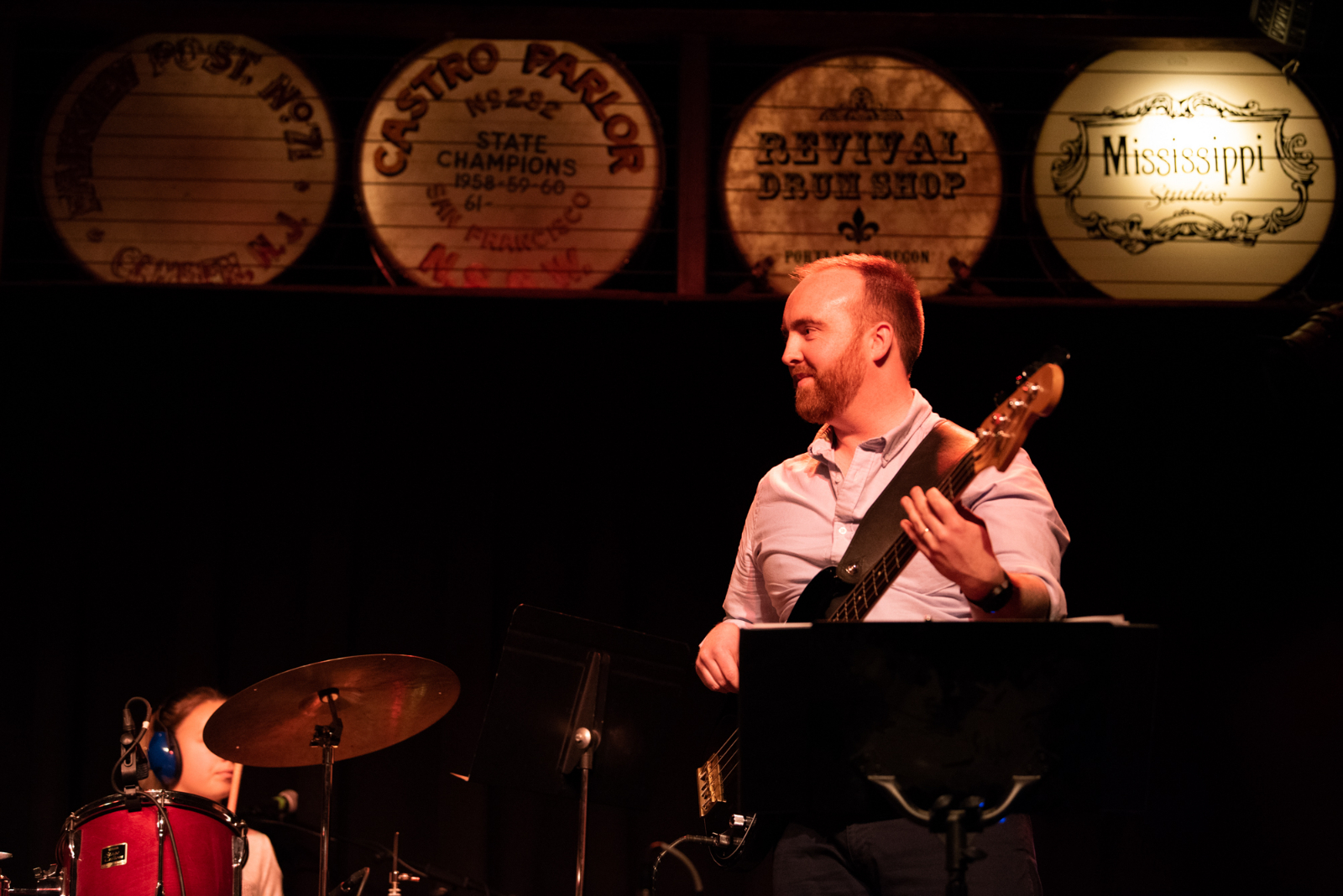 Cole Robinson accompanies several PGS students on the bass.