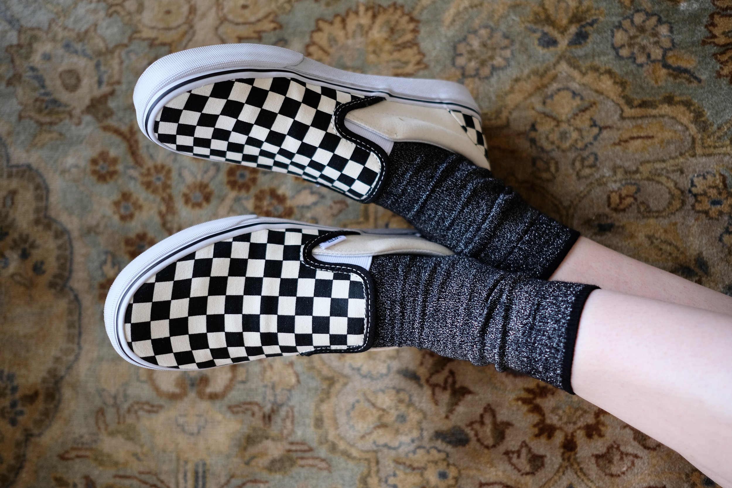 vans checkerboard slip on with socks