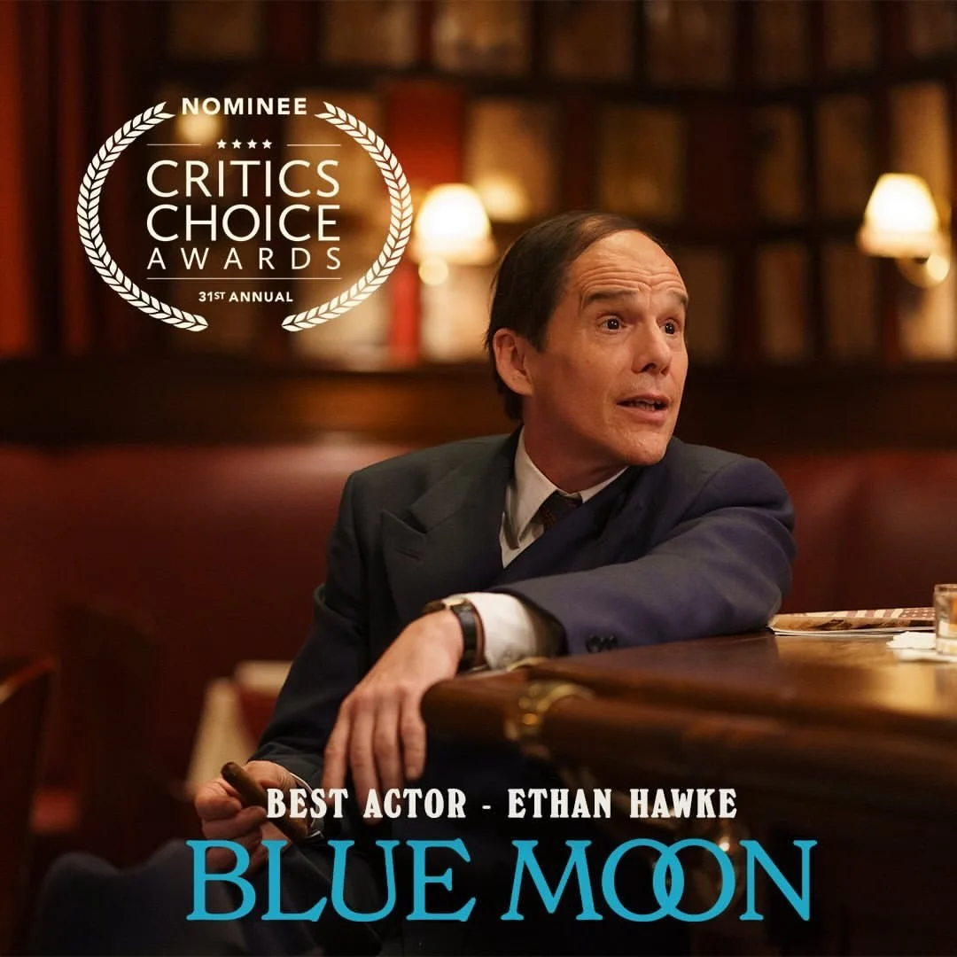 Congratulations to Ethan Hawke on his nomination for Best Actor at the 31st Annual Critics Choice Awards!
@bluemoon.movie 

Makeup for Mr. Hawke: @davidathertonmakeup 
Wigmaker for Mr. Hawke: @ballard.hair.design