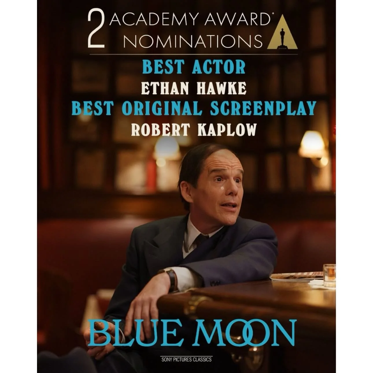 BLUE MOON has been nominated for TWO Academy Awards including BEST ACTOR - Ethan Hawke and BEST ORIGINAL SCREENPLAY - Robert Kaplow

Makeup for Mr. Hawke: @davidathertonmakeup 
Wigmaker for Mr. Hawke: @ballard.hair.design