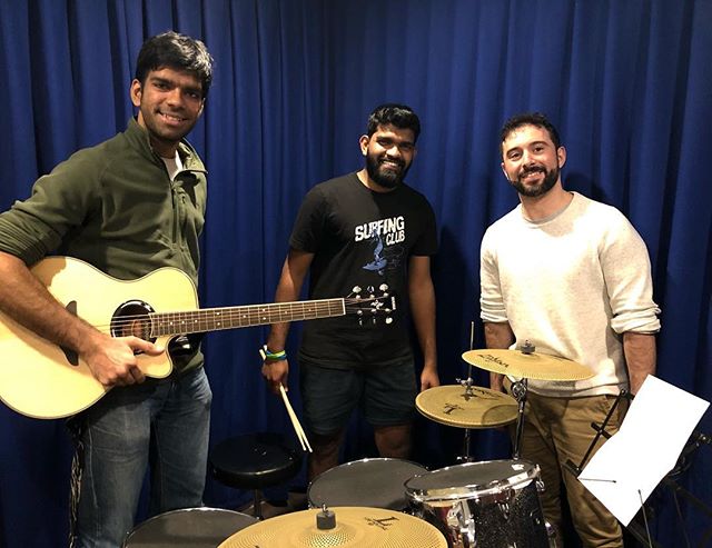 That&rsquo;s Abi, Rohith and Joe! All students at RMA and have teamed up as a band for our OPEN MIC NIGHT! They have just finished a Sunday night rehearsal and are ready this Tuesday at CONCRETE BOOTS BAR(Beers! Burgers! Great Veg options too!). All 