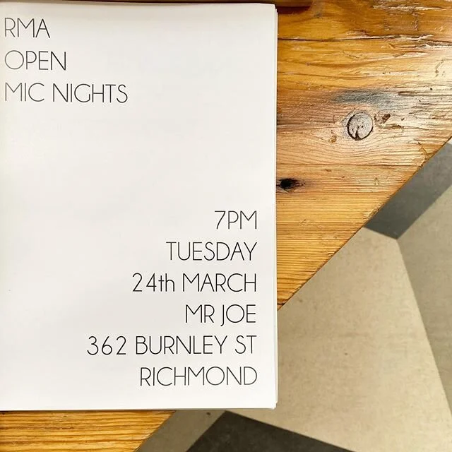 We are looking forward to trying out a new venue for this month&rsquo;s RMA OPEN MIC NIGHT. We will be graciously hosted by Burnley St newcomer MR JOE providing us with a great space and fine food and drinks for the evening. See you on the 24th March