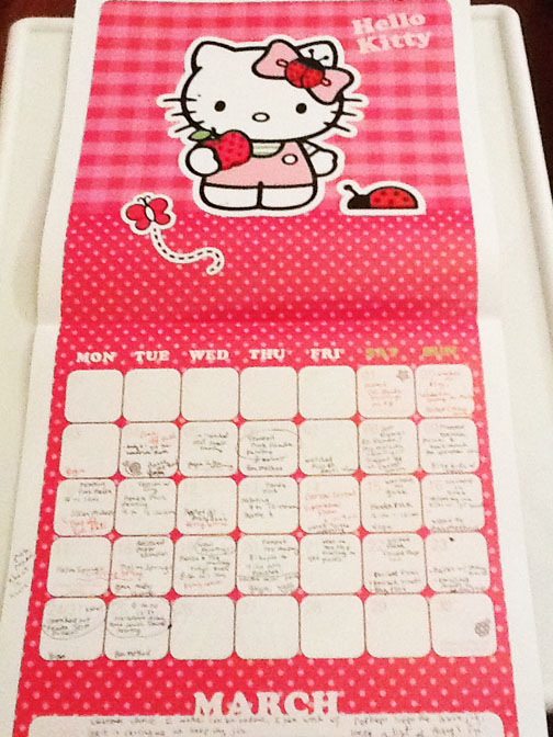 My Hello Kitty calendar! Every year, Tom buys me a Hello Kitty Calendar for Christmas. 