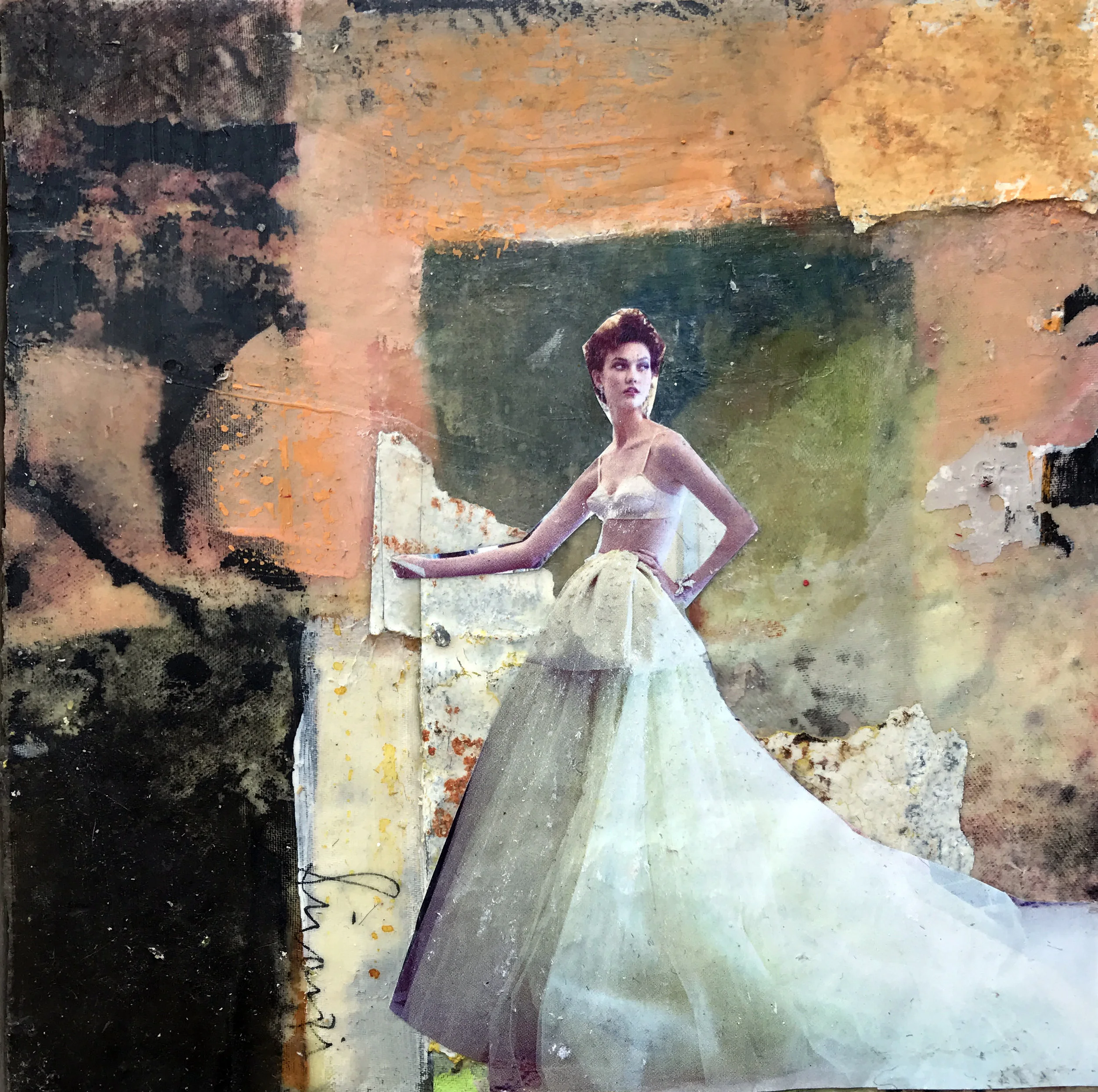 6 x 6 inches, mixed media encaustic collage