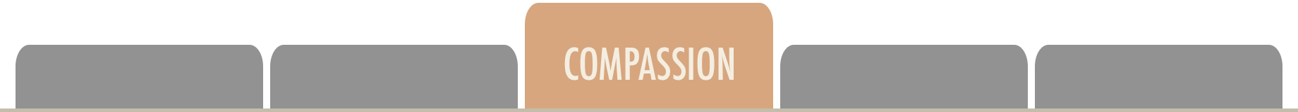 Illustration of five tabs with one highlighted in brown labeled 'Compassion' and others in gray.