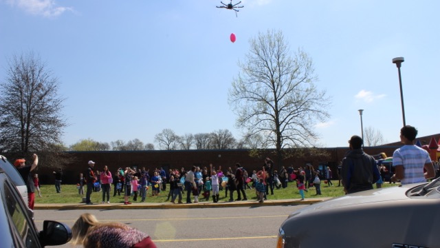 Our Octocopter dropping candy to the kids.