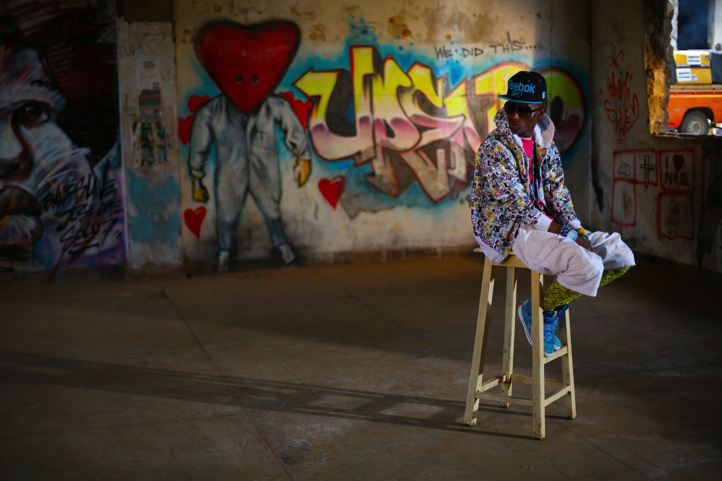 Kenyan rapper Octopizzo on the set of his music video, Swag music