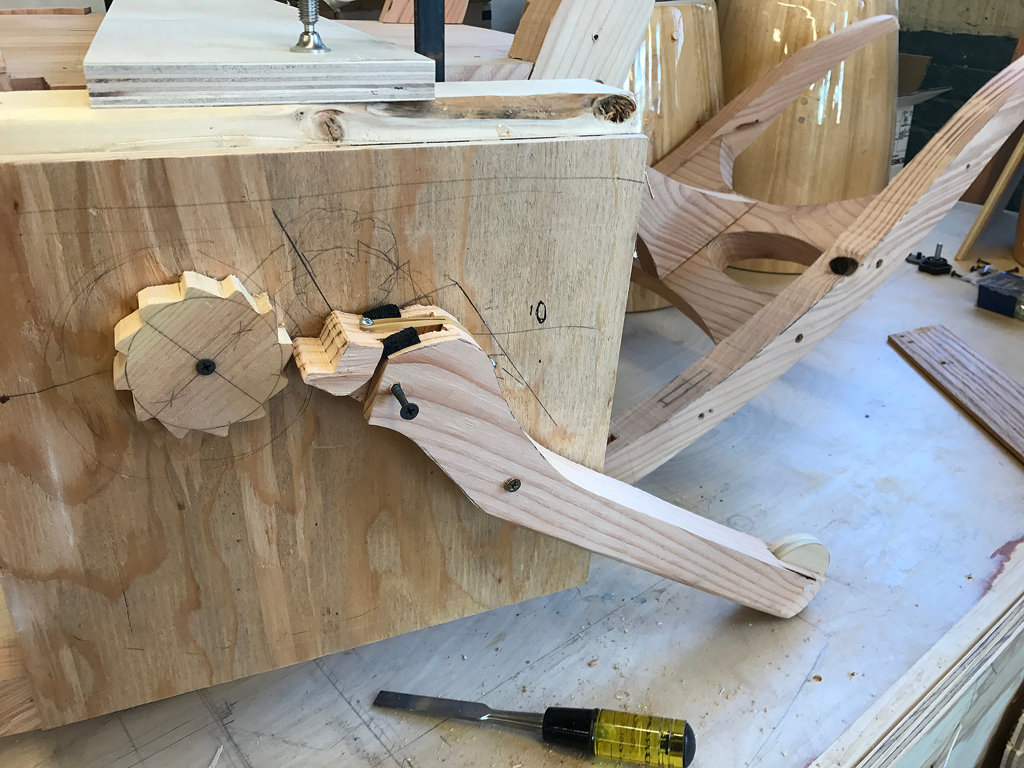 an early iteration of a wooden ratchet