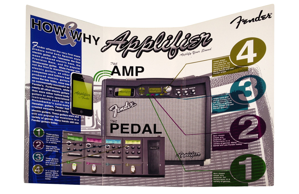  This is a guitar amp that allows you to download effects to an app directly on your phone. You then place your phone in the amp and access those effects via a pedal board. This allows you to have an endless amount of effects. 