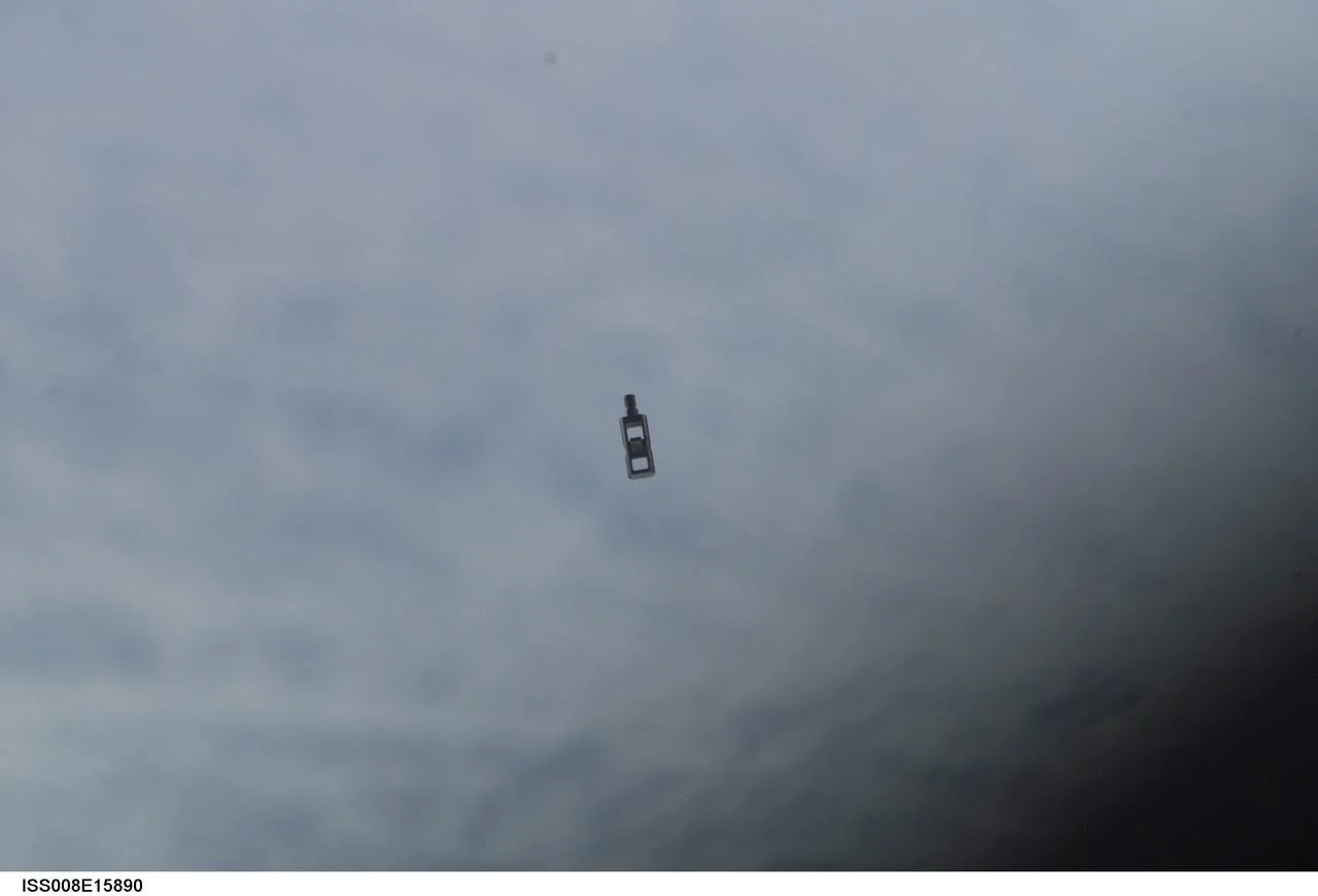 A small piece of space debris as seen by the Expedition 8 crew on the International Space Station (Courtesy of NASA)