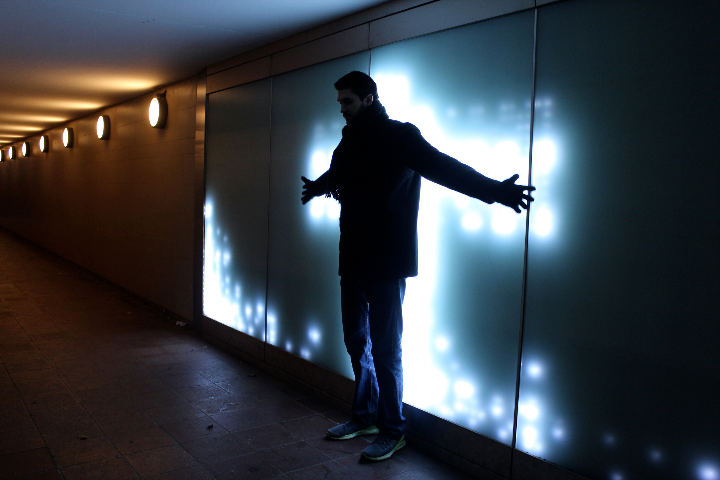 Light exhibit in the underground tunnel to the Victory Column