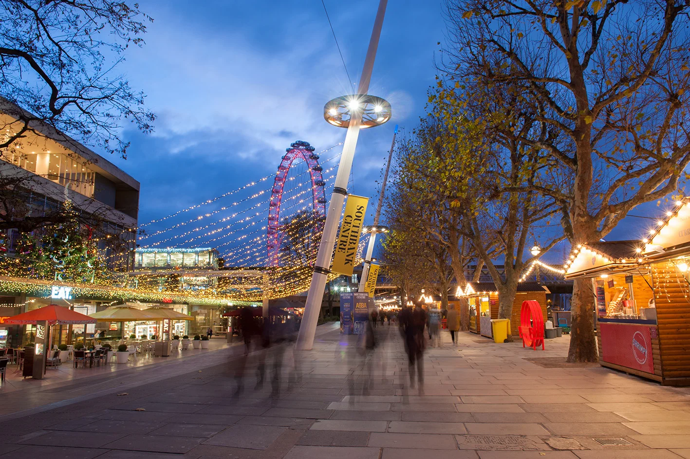 Night Photography of The Southbank, next to the Thames in London