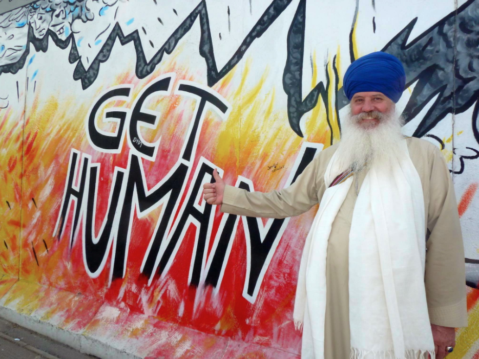 The incredible Karta Singh enjoying some surprisingly spiritual graffiti!