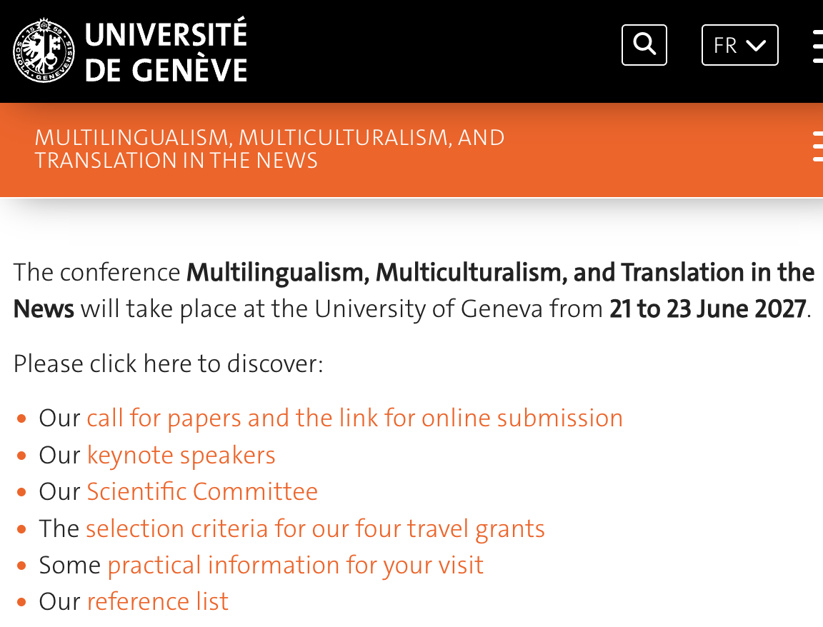 conference Multilingualism, Multiculturalism, and Translation in the News, Geneva, Switzerland