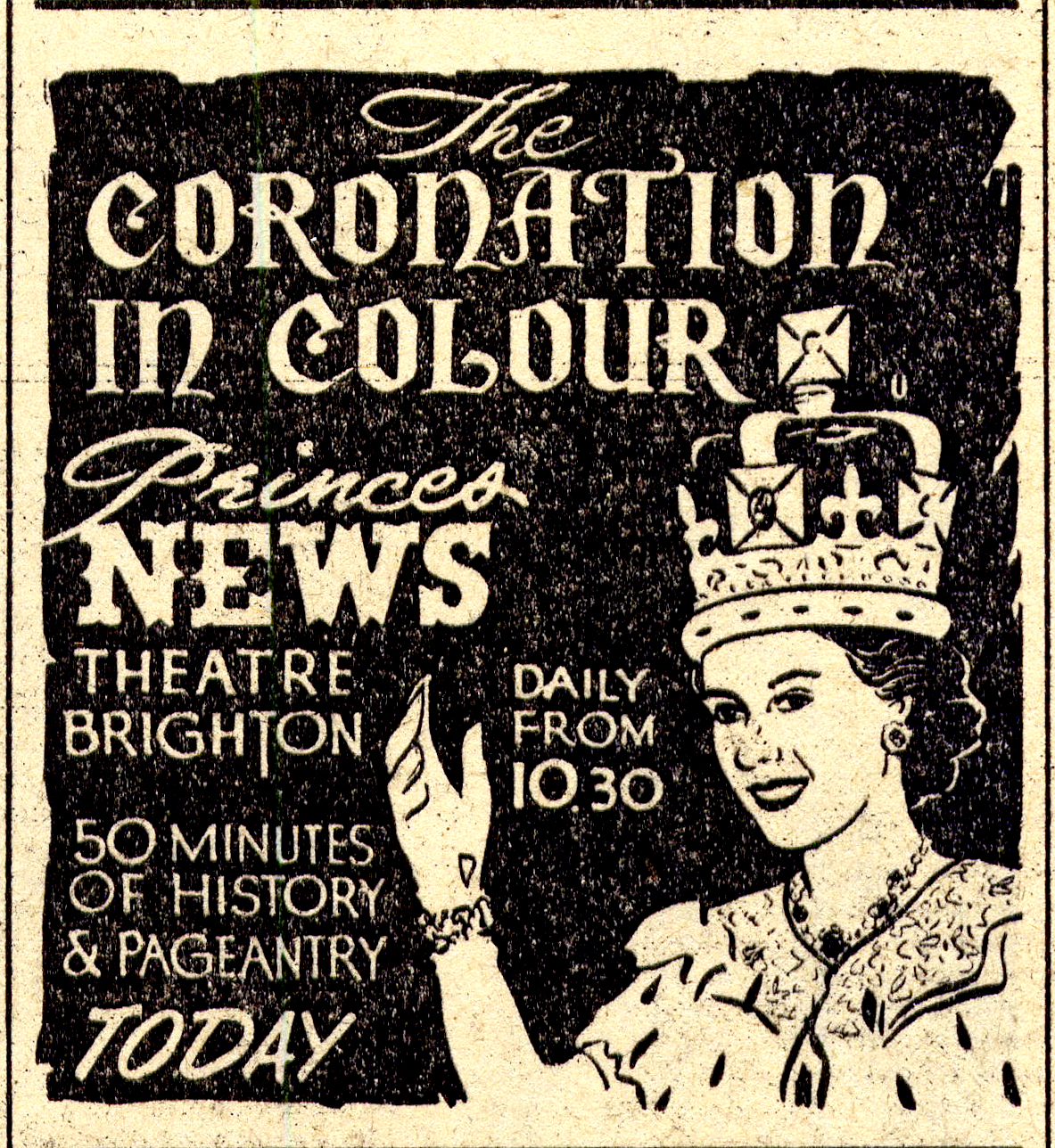 Ad for the Princes News Theatre screening of the Coronation from the Herald 13th June 1953