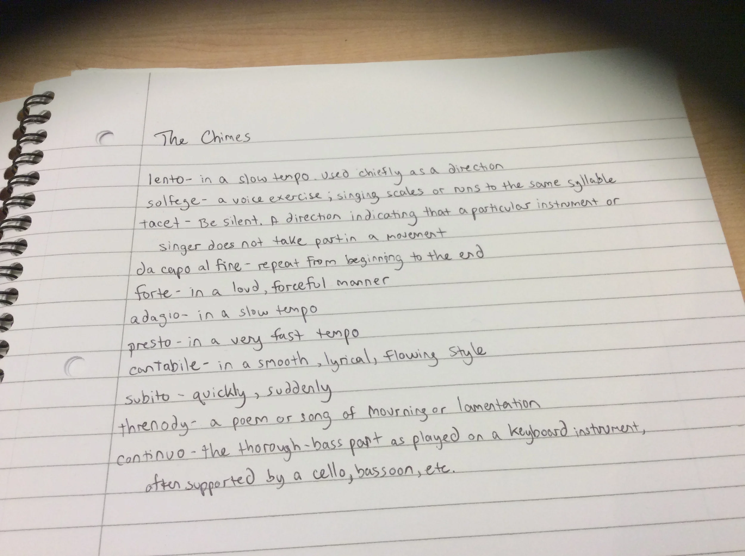 I noted down a short glossary of musical terms to help better understand reading The Chimes