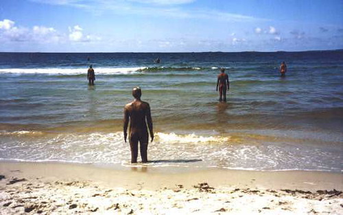 Norbury and her daughter visit Antony Gormley's art installation: 'Another Place' at Crosby beach.