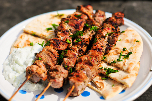 Souvlaki is a recurring meal in the novel