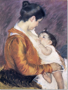 Painting by Mary Cassatt. "Beastings" means the first milk secreted by the mammary glands.