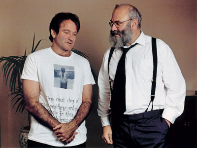 Oliver Sacks at the New York screening party for the movie of his book Awakenings, starring Robin Williams as a character based on Sacks, 1990.