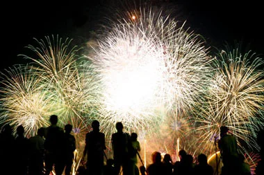 Each section begins with a new year and a description of fireworks in the village. 
