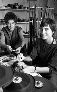 Filmmakers Debra Chasnoff and Kim Klausner editing their 1985 documentary ‘Choosing Children’ about lesbians who become parents